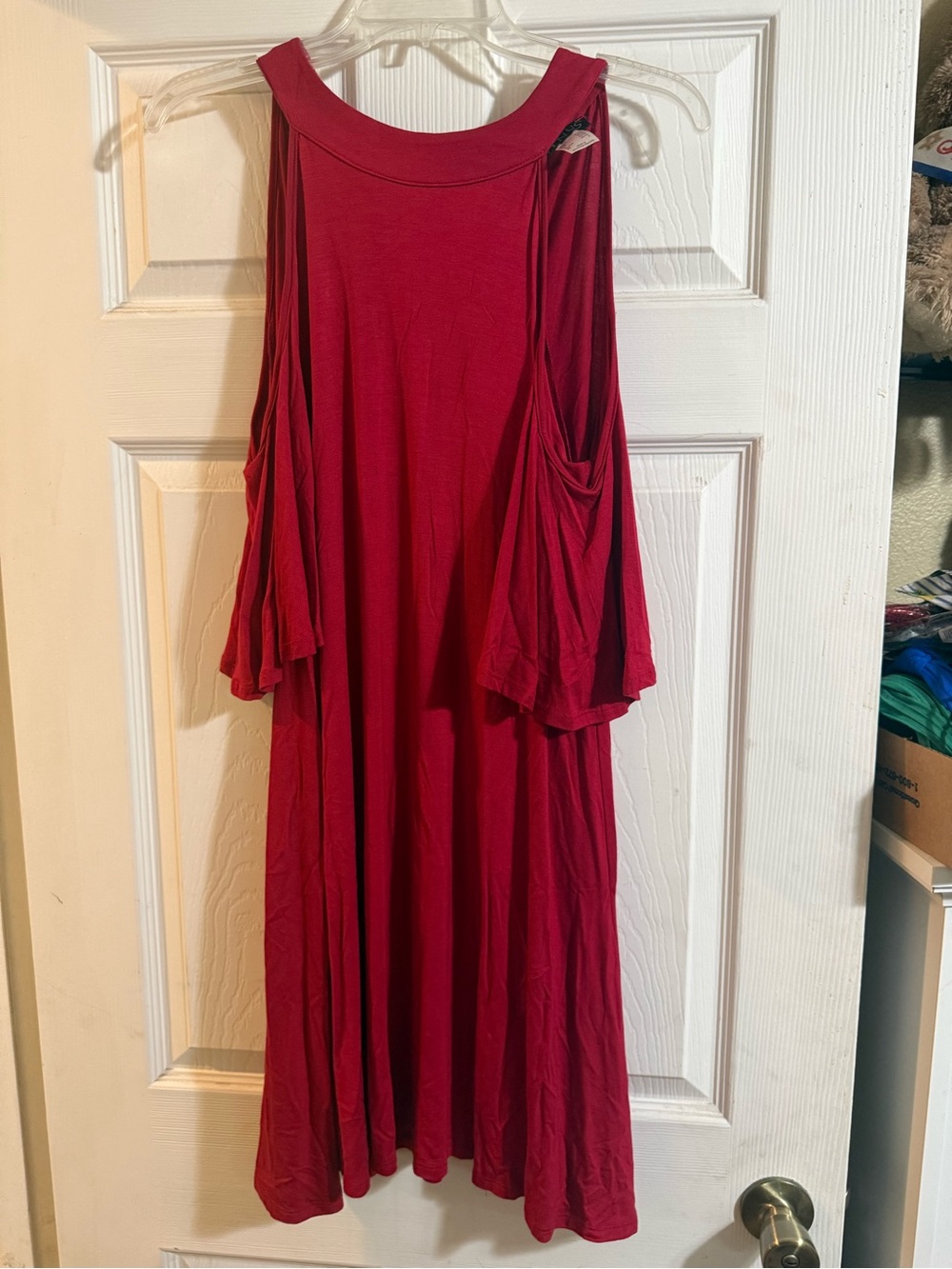 VENUS Crimson Cold-Shoulder Knit Long Sleeve Dress